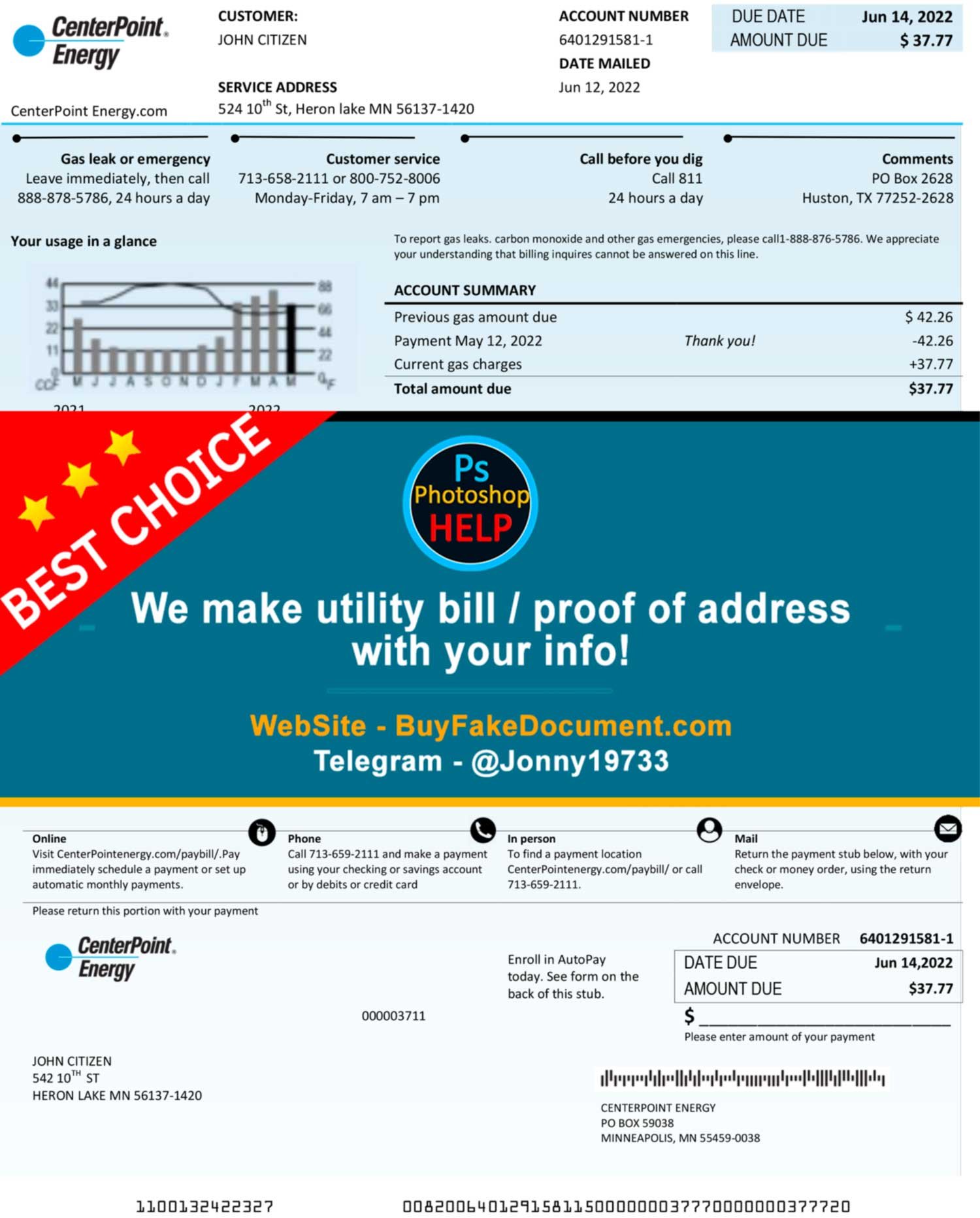 Louisiana Center Point Energy utility bill Fake Utility bill